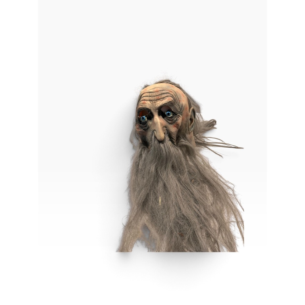 Vintage 1996 Paper Magic Group Old Man Wizard Latex Mask Grey Hair Blue Eyes